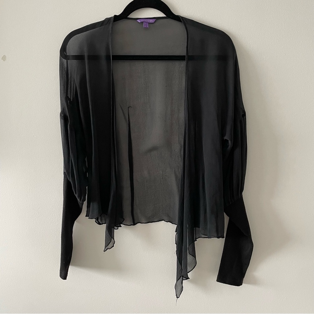 Coco & Tashi black mesh long sleeve sheer tie up blouse shirt top size small